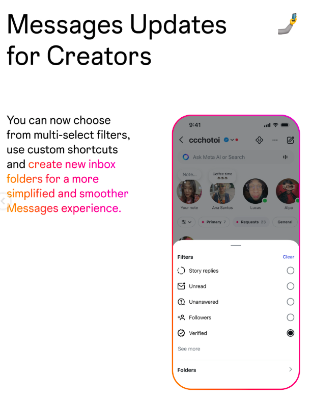 Instagram Introduces New DM Filters and Custom Folders